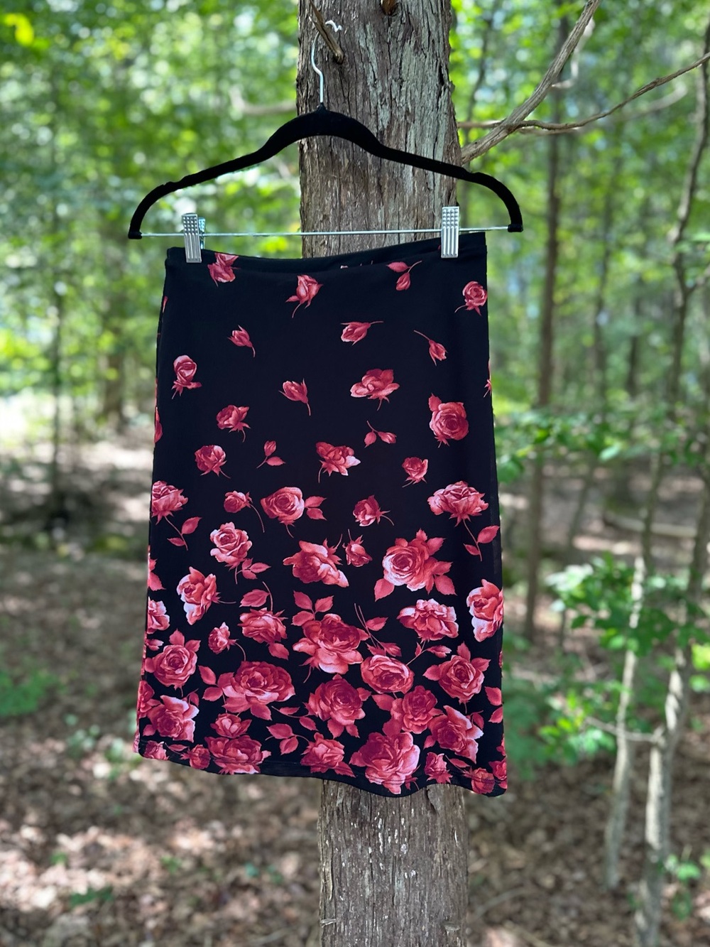 Vintage 90s Y2K Express Floral Rose Print Black Skirt Size XS